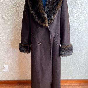 JP 1893 Brown Faux Fur Trim Wool Coat